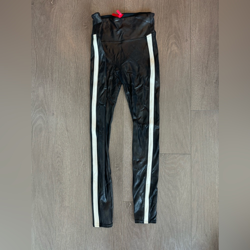 SPANX leather white stripe leggings size small